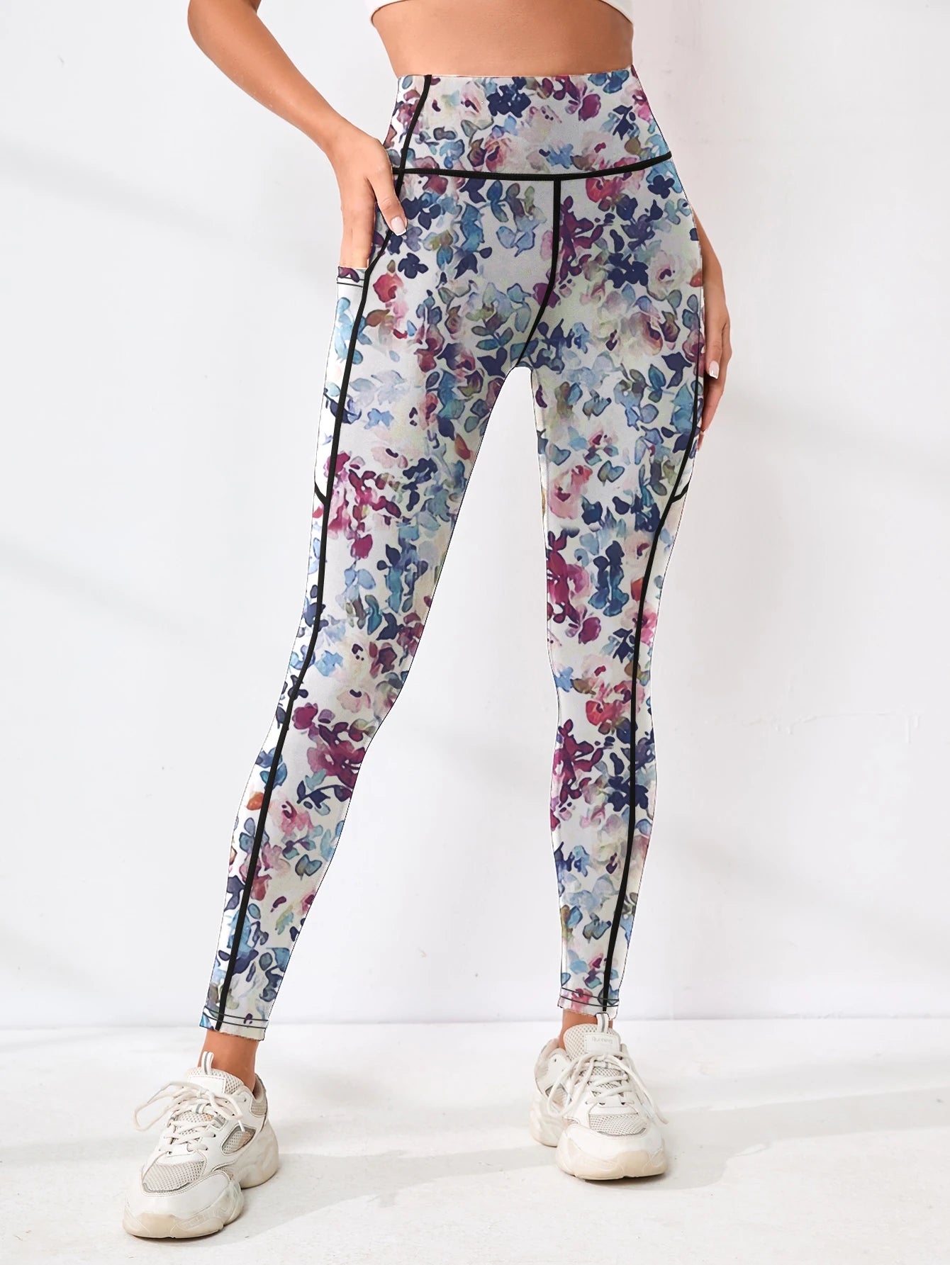 Printed High-Waist Fitness Pants – Pocketed & Slim Fit