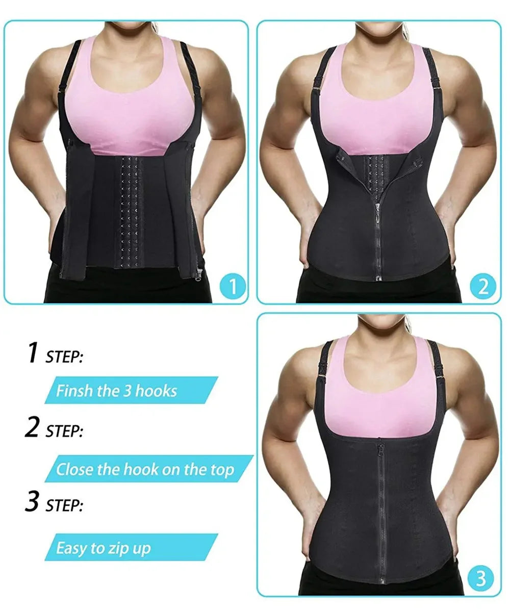 Women’s Waist Trainer Tank – Zipper Tummy Control Top