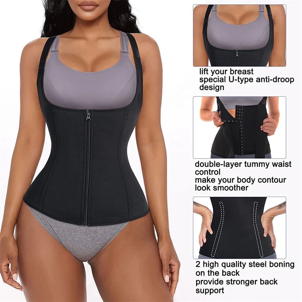 Women’s Waist Trainer Tank – Zipper Tummy Control Top