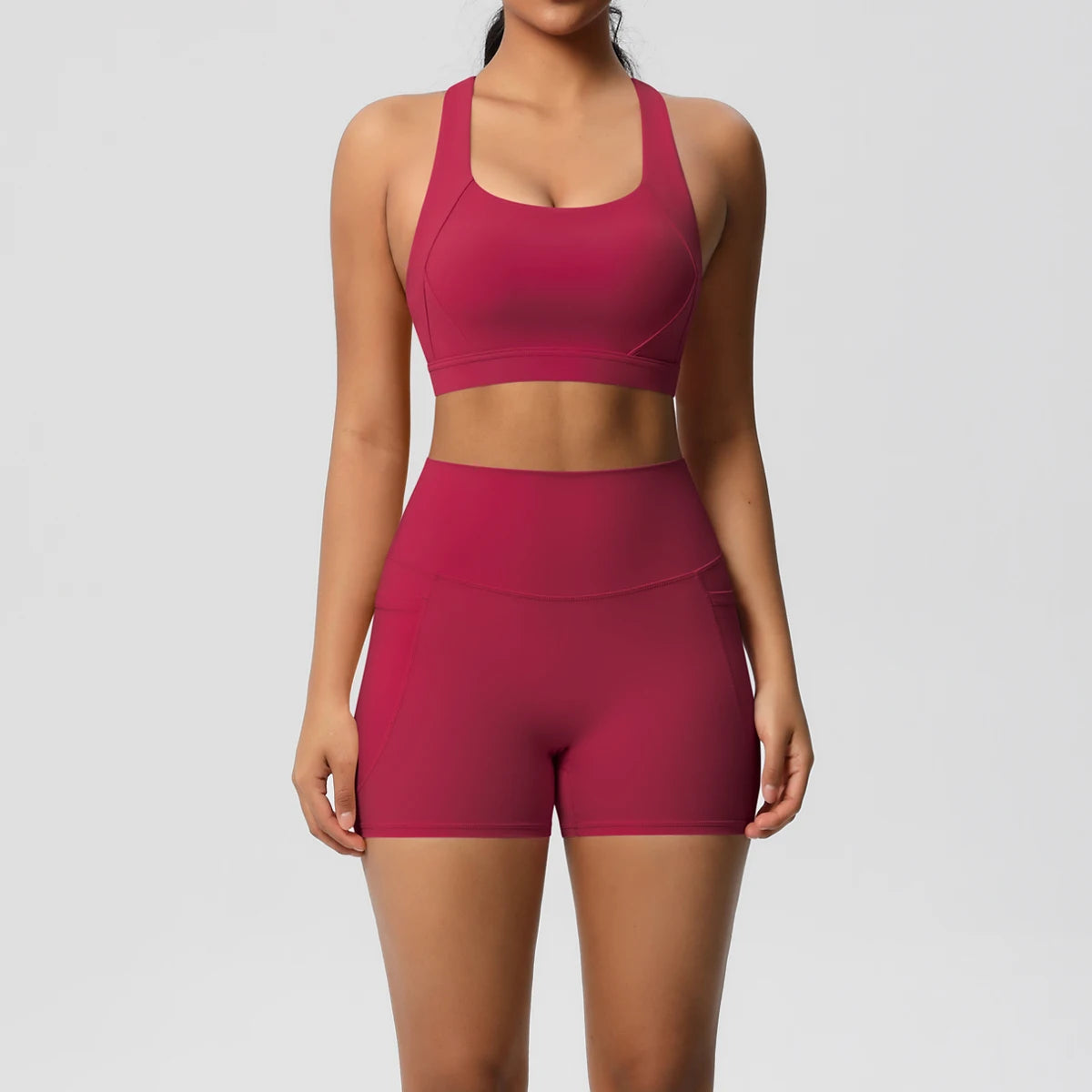 2-Piece Yoga Set with Pockets – Crossover Bra & Leggings