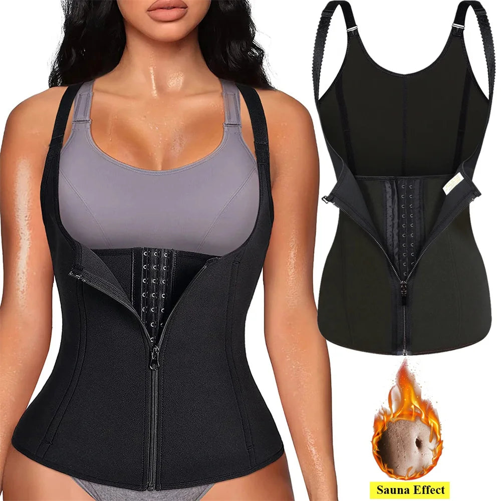 Women’s Waist Trainer Tank – Zipper Tummy Control Top