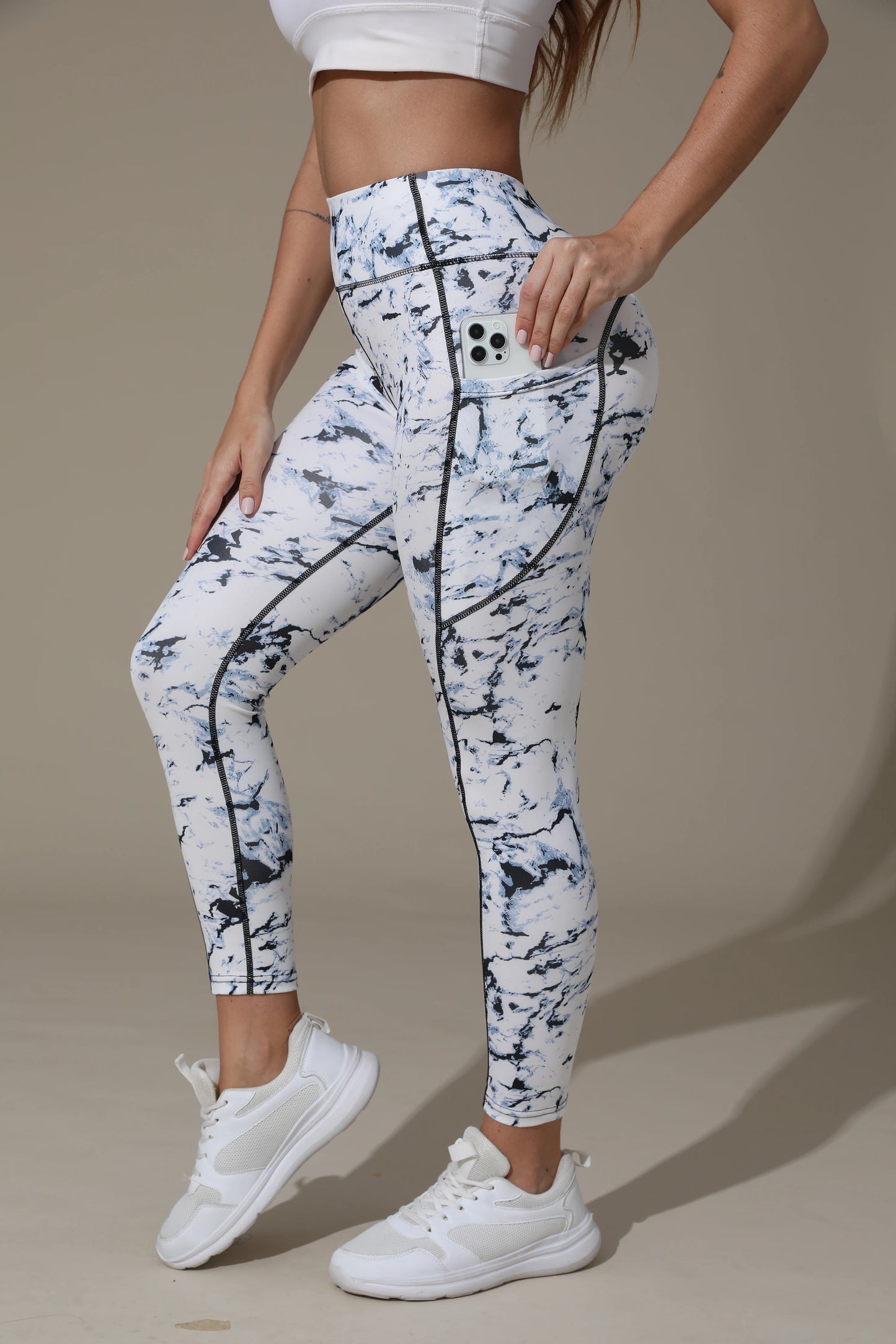 Printed High-Waist Fitness Pants – Pocketed & Slim Fit