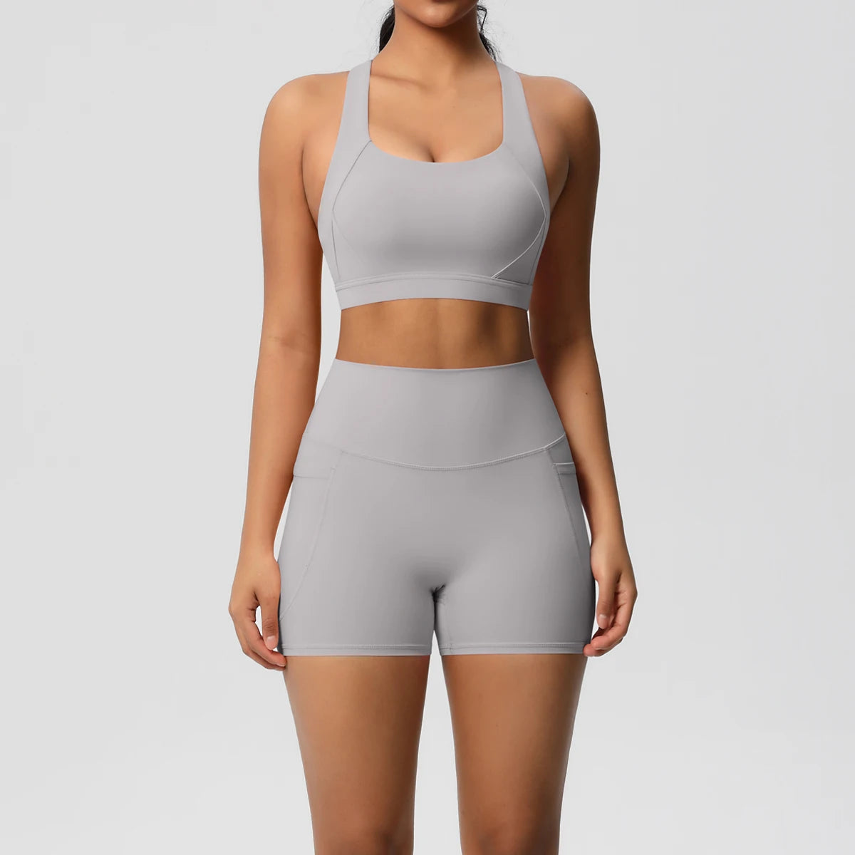 2-Piece Yoga Set with Pockets – Crossover Bra & Leggings