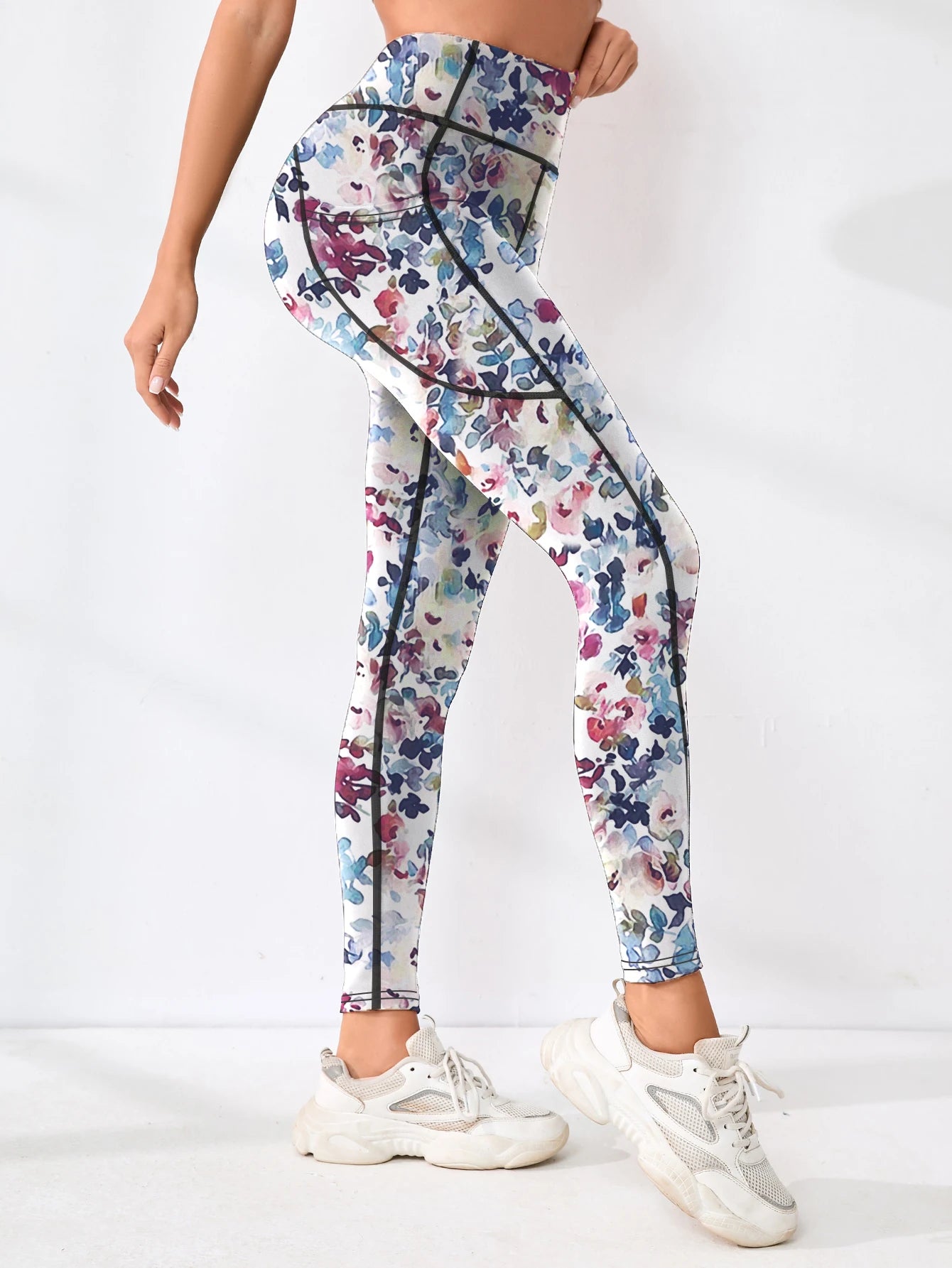 Printed High-Waist Fitness Pants – Pocketed & Slim Fit