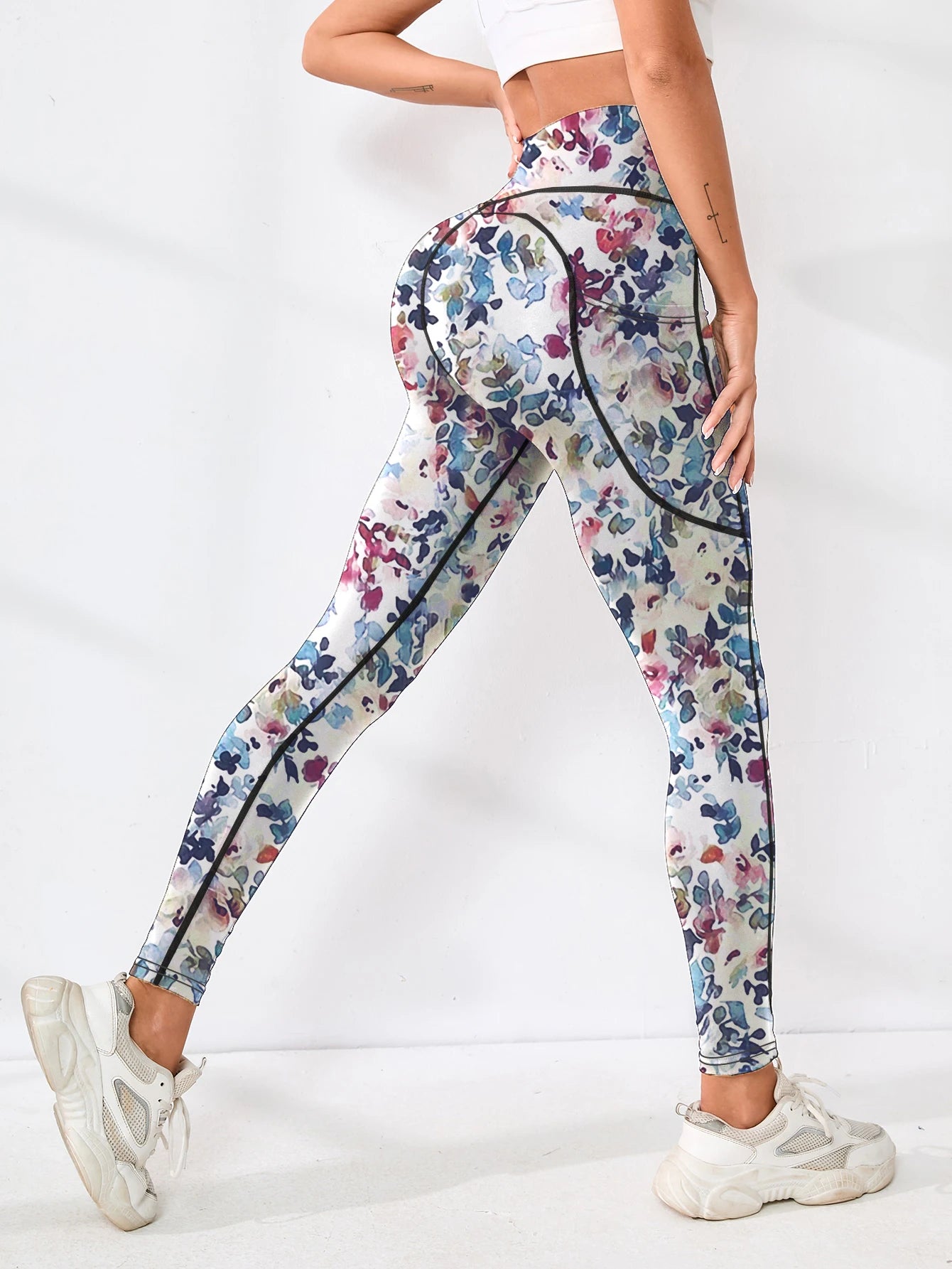 Printed High-Waist Fitness Pants – Pocketed & Slim Fit