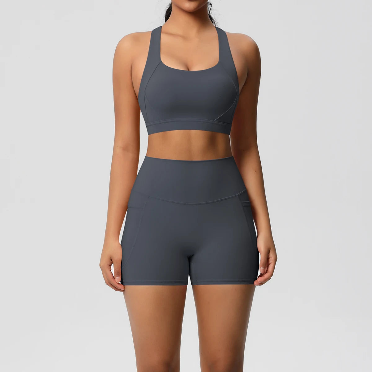 2-Piece Yoga Set with Pockets – Crossover Bra & Leggings
